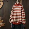 Women's Fashion Casual Fall Winter Stripe Print Long Sleeve High Neck Sweaters