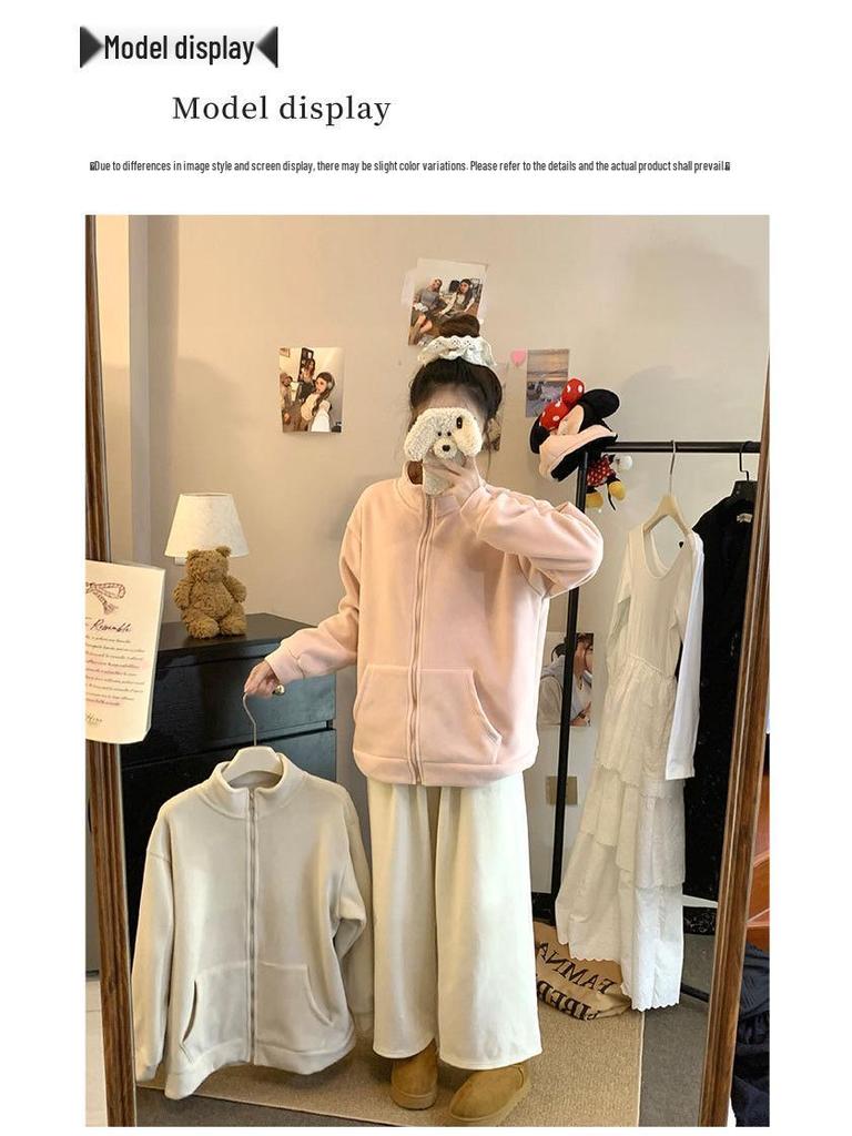 Женская розовая флисовая куртка из овечьей шерсти: Ветрозащитный, Толстая вельветовая подкладка, Теплая зимняя верхняя одежда