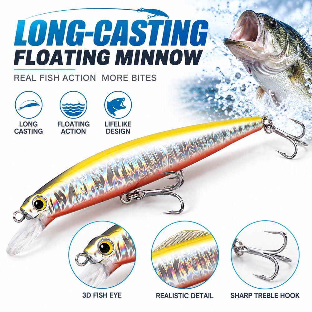 Streamline Minnow Fishing Lure 3D Bionic Fish Eyes Hard Bait Freshwater Fishing
