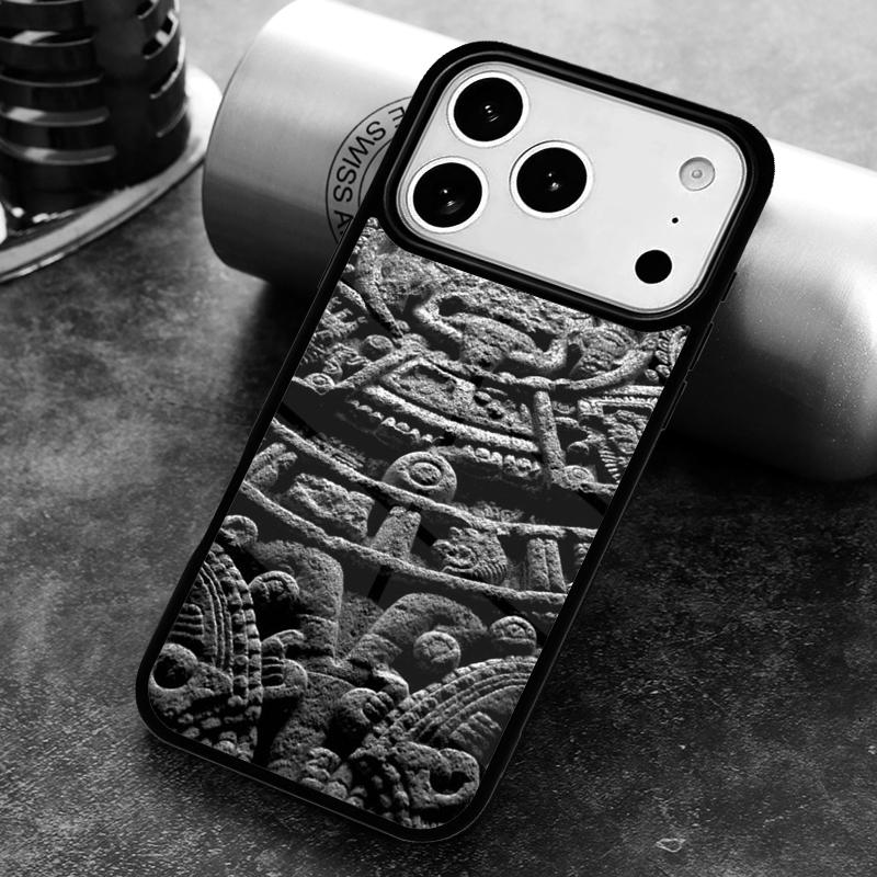 Mayan Calendar Wood Pattern Phone Case for iPhone 17 16 15 Pro Max Air 14 13 12 11 Plus Shockproof Capa Cover