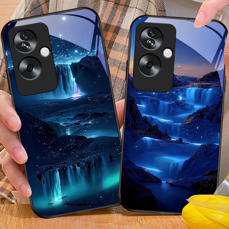 Красочная Аврора для Oppo A79 5G 58 78 74 60 4G Reno 11F Realme GT 6 11 Note 50 10 C55 X2 Закаленное стекло Черный чехол для телефона