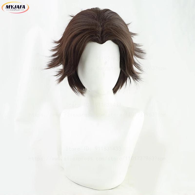 Косплей парик Виктора из Аркейн, Машинный Вестник Виктор, Короткие, Коричневые с белым, Термостойкие, Синтетические волосы, Аниме парики, Длинная версия