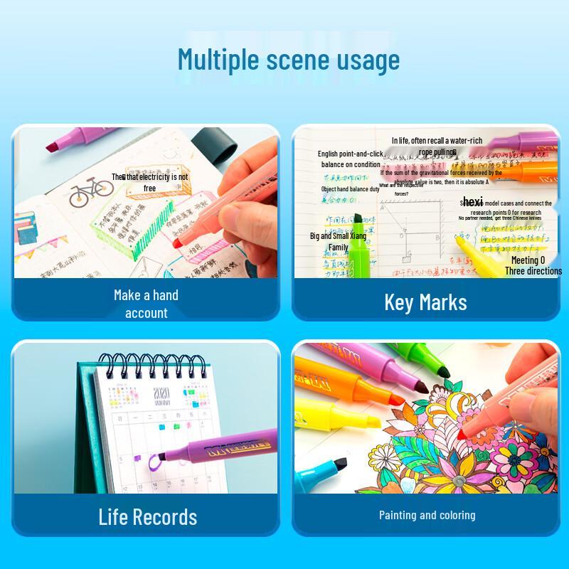 Morning Light Fluorescent Marker Pens, 6/3 Colors, Water-Based Single-Head for Journals and Art (AHMV7602)