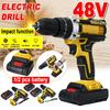 48V Mini 25+3 Torque Cordless Electric Impact Drill Screwdriver Wireless Power Driver DC With 2 Lithium-Ion Battery 3/8-Inches