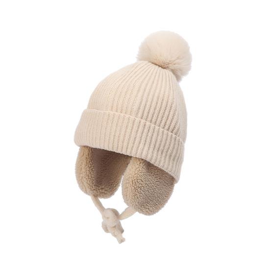 Yousheng Children Hat Thickened Wool Knit Hat with Pom-Pom Ball Decor Extended Ear Flaps Design Fleece Lining Warm Winter Hat