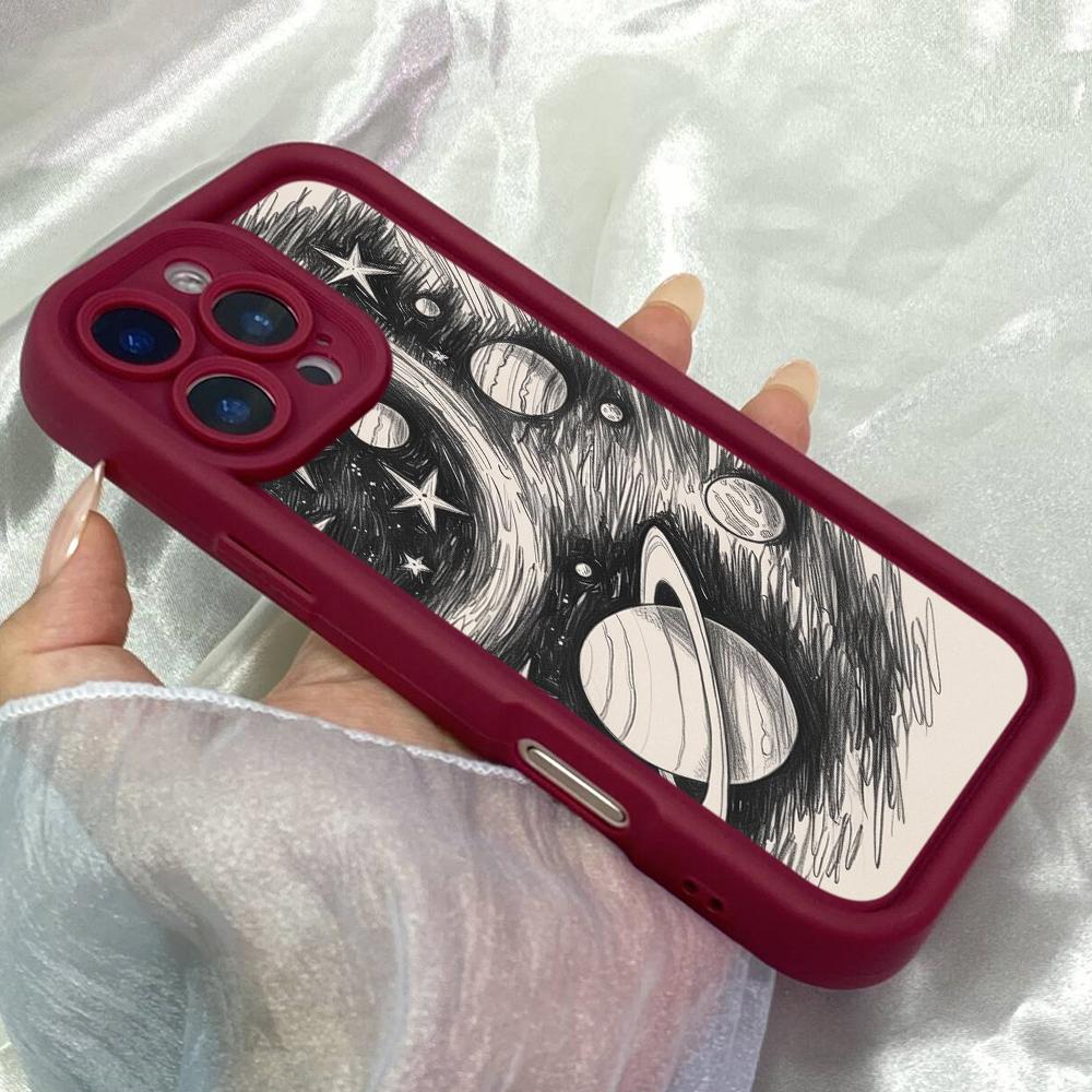 JT572 Бело-черный чехол с изображением космоса для iPhone 17 16 15 14 13 12 Pro Max, Samsung S26 S25 Ultra A17 A07 A56 A16 A15, Xiaomi 15T, Redmi 15c 14C.