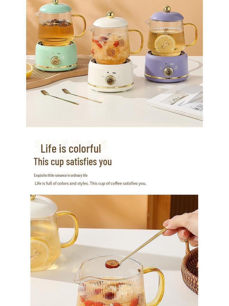 Многофункциональная мини-электрическая здоровая чашка для тушения: Стеклянный нагревательный чайник для офиса и подарочный набор для цветочного чая