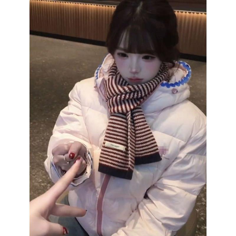Nice cold and effortless college letter print pink hooded cotton coat women's winter loose thickened cotton coat