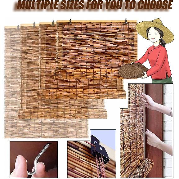 Bamboo Shades Outdoor Bamboo Roll Up Blinds, Retro Reed Shades with Lift for Indoor/Outdoor Privacy, 2559in Brown