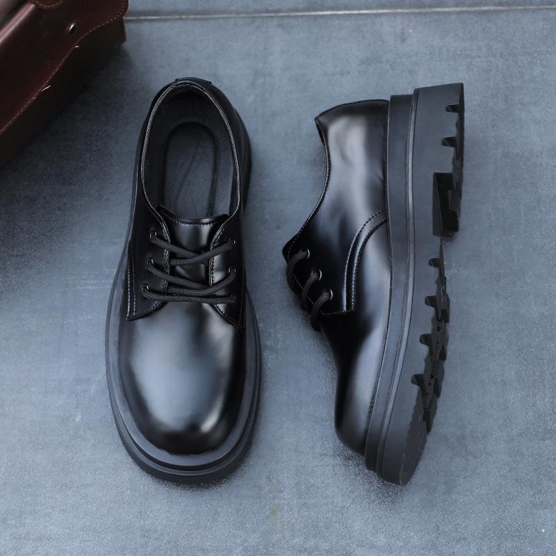 Quality Men Cow Leather Platform Oxfords Lace Up Thick Tottom Black Working Male Derby Shoes Waterproof Formal Dress Shoes