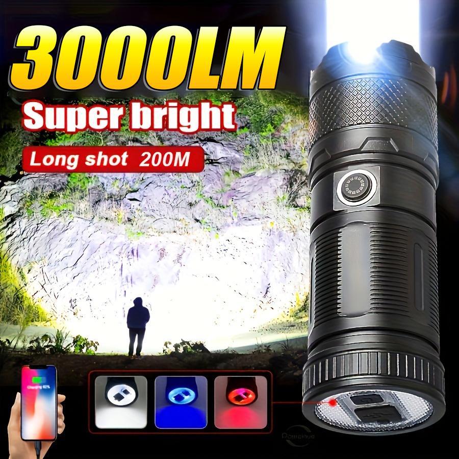 3000LM High Power Super Bright LED Rechargeable Flashlight COB Flood Light Type-c Charging Powerful Lantern Portable LED Lamp Built-in Battery