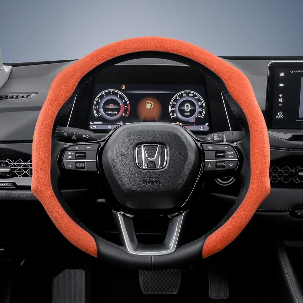 AAALV1 Suitable for Honda Premium Suede Snap-On Steering Wheel Cover Anti-Slip Durable Car Accessories Civic Fit 8Th Gen 8 City Accord 9 10 Vezel 