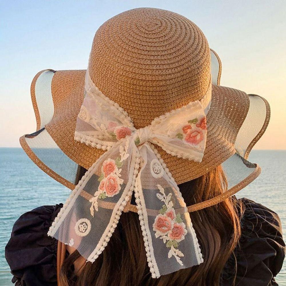 Lace Bow Women Sun Hat UV Protect Sunshade Cap New Travel Beach Hat Summer
