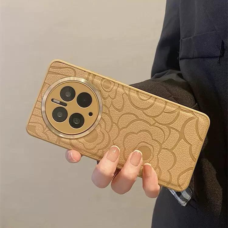 Подходит для кожаного чехла для телефона Huawei Mate70pro 'Камелия', Металлическое зеркало, Защитный чехол с полной упаковкой HONOR 200, Magic7