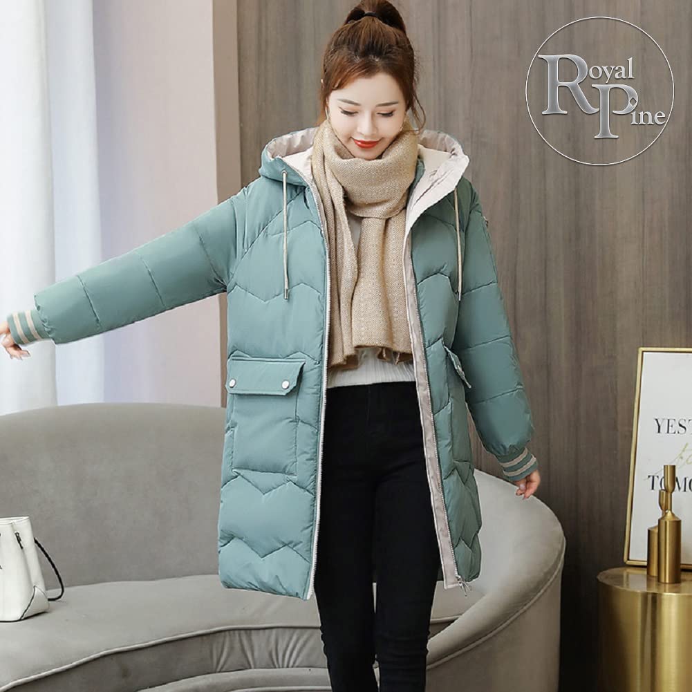 Женское зимнее пальто Royal Pine, стеганое, с наполнителем из пуха, свободного кроя, средней длины, с капюшоном, приталенное, (2XL, Сине-зеленый)