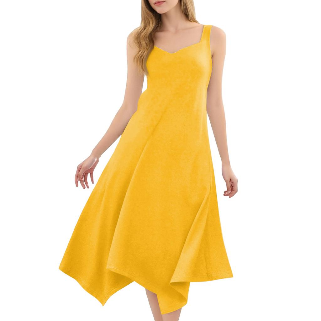 Женское повседневное модное платье миди без рукавов с круглым вырезом и нерегулярным подолом