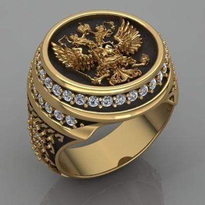 Модное Уникальное Кольцо для Пальца с Детальным Эмблемой и Встроенными Камнями Регулируемый Размер Стильный Мужской Ювелирный Аксессуар AJZ79