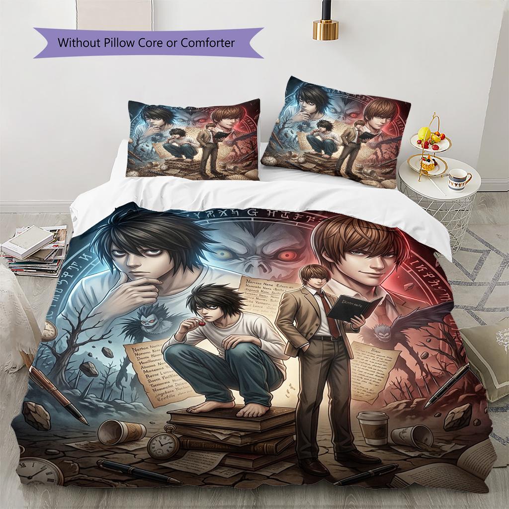 Death Note Pattern Bedding Quilt Set Quilt Cover Pillowcase Home Birthday Gift(1 * duvet cover + 2 * pillowcase, without core)
