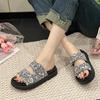 2024 Стразы Кристалл Пряжка Тапочки Женские Фирменный Дизайн Кристалл Двойные Шлепанцы Женские Платформы Слайды Сандалии Большой Размер 42