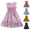 Детское повседневное платье для девочек, новое летнее платье трапециевидной формы с цветочным принтом и без рукавов, плиссированное платье принцессы с поясом, детская одежда