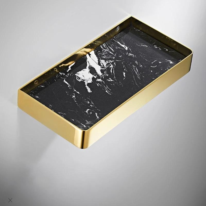 Black Marble Wall Mounted Bathroom Shelf Brass Gold Shower Dresser Storage Rack Bathroom Shelving Bathroom Accessories