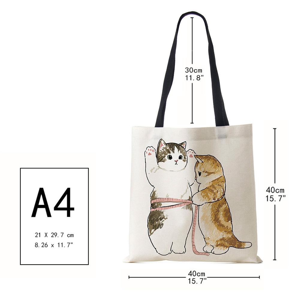 Акварельные сумки-тоут ручной росписи, цветочная милая кошка, принт, наплечная сумка для женщин, леди, офисная сумка, повседневные сумки для покупок, KTY