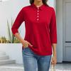 Women's Fashion Casual Lapel Short 3/4 Sleeve Solid Color Shirt Women's Button Up Tops