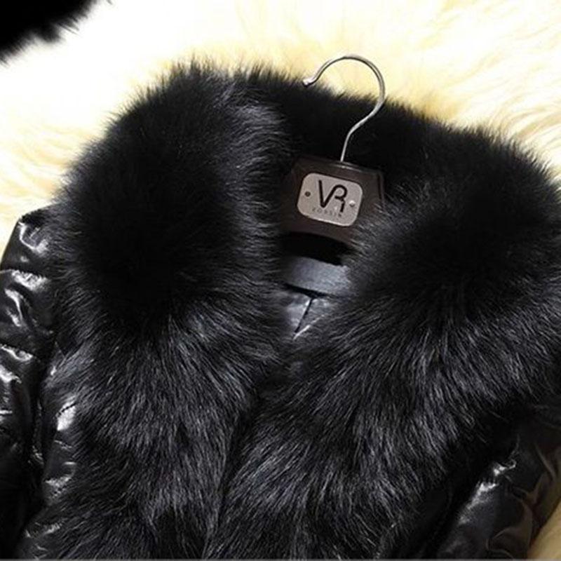 Осеннее и зимнее пальто из искусственного меха, короткое женское пальто из плотной хлопковой кожи с воротником из искусственного лисьего меха, женское черное кожаное пальто