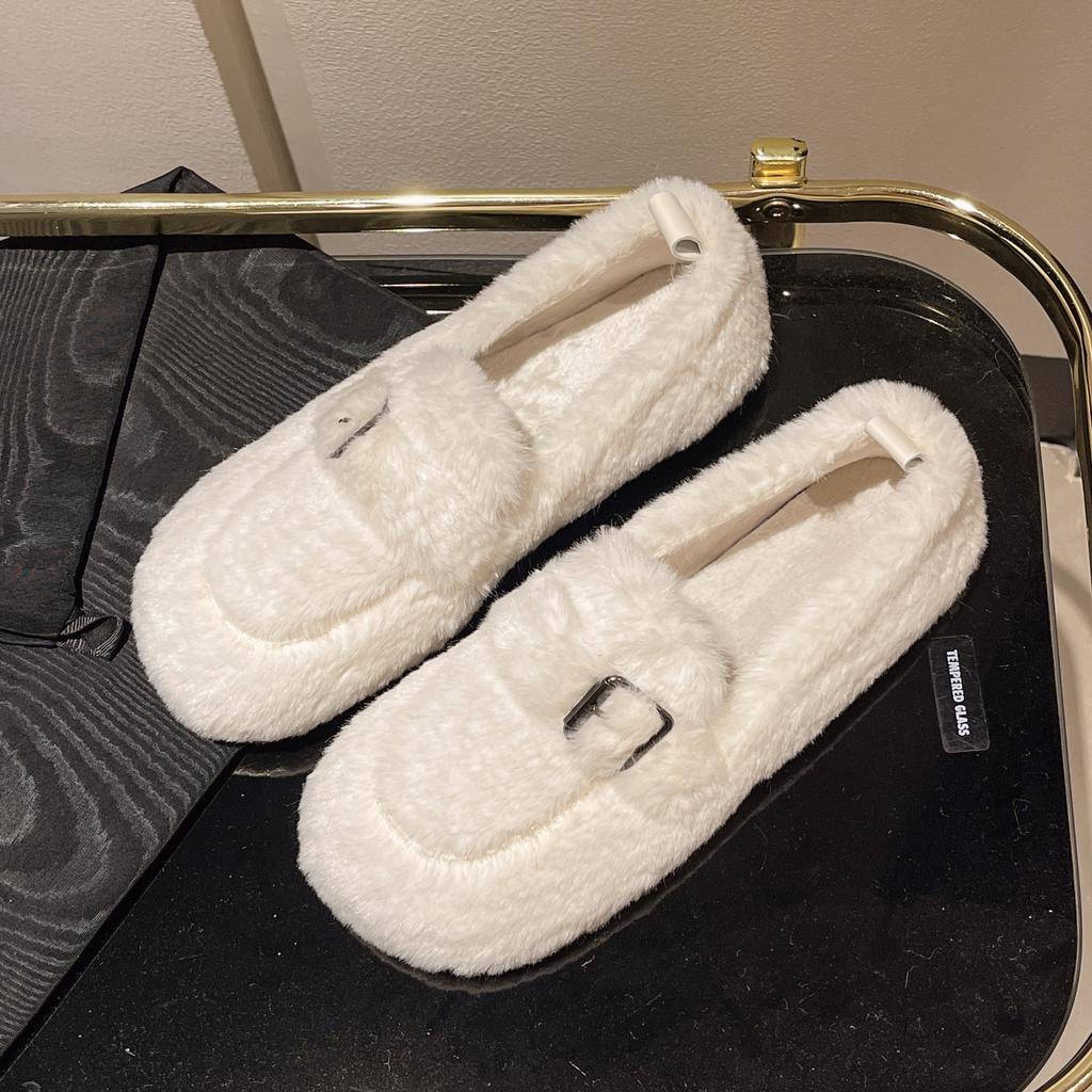 2024 New Autumn Winter Women Casual Flats Women's Moccasins Soft Loafers Fashion Comfort Warm Plush Slip On Female Cotton Shoes