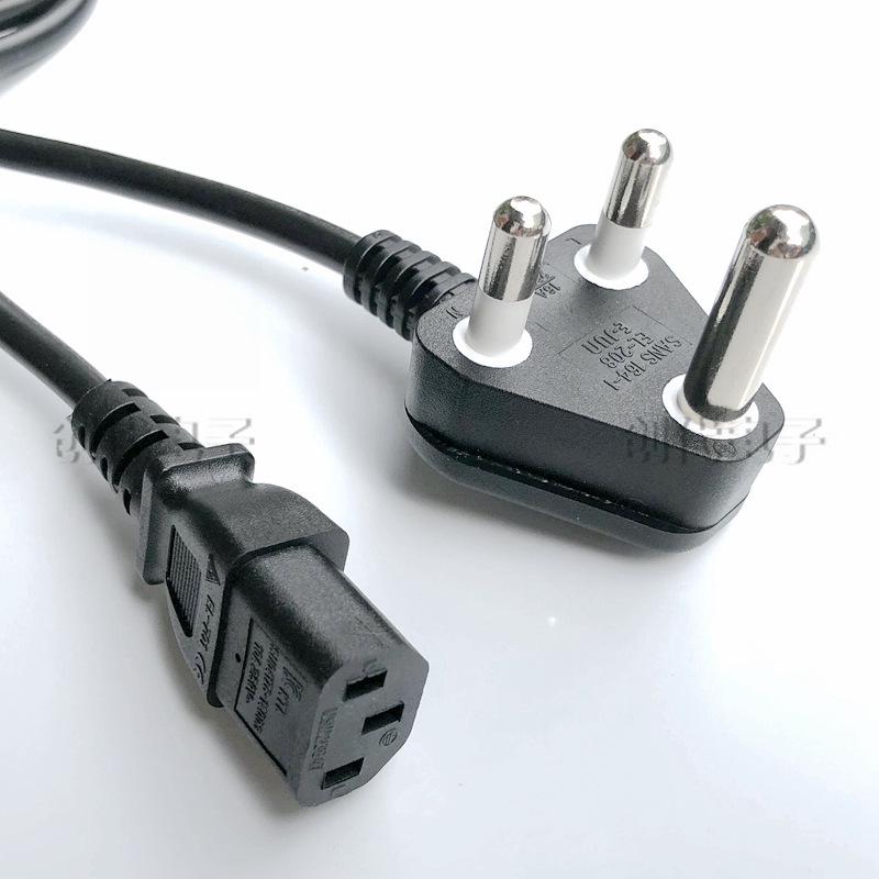 250V South African Power Cord with Three-Pin Plug, Stripped & Tinned Tail, Large/Small Size