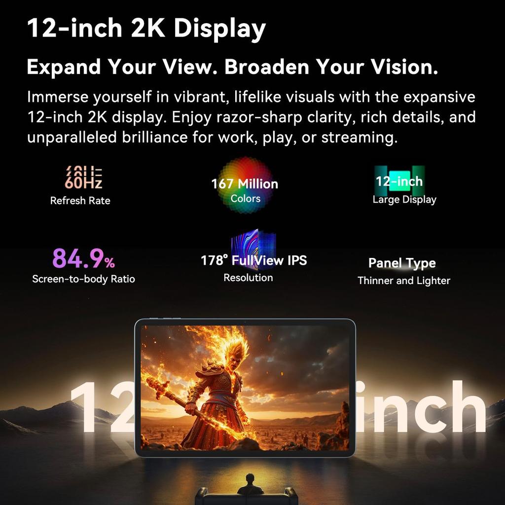 Blackview Планшет MEGA 2 Android 15 4G 12 дюймов 24 ГБ/36 ГБ ОЗУ 256 ГБ ПЗУ Widevine L1