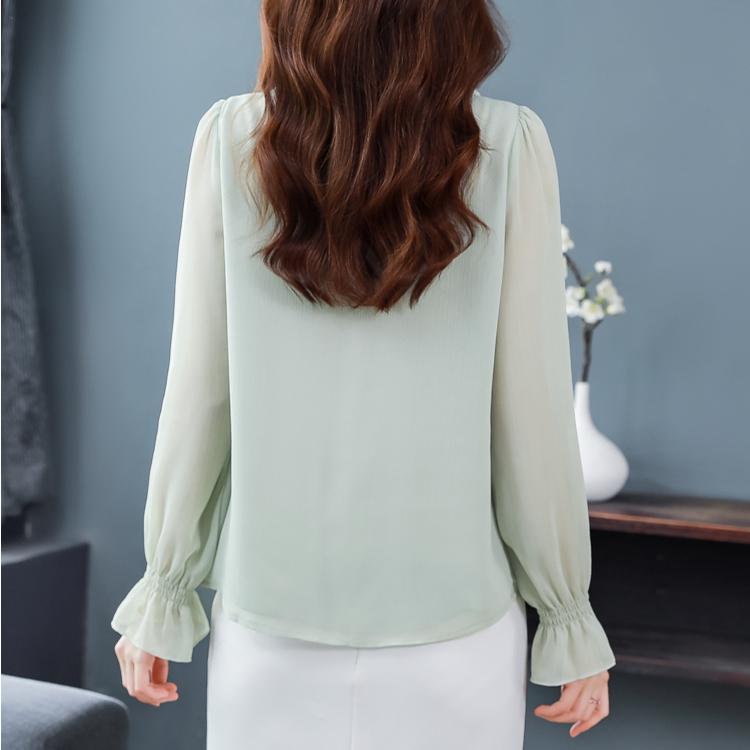 Весенне-осенняя новая элегантная шифоновая рубашка с воротником-лепестком, бандажный топ, женская мода, универсальные блузки с длинными рукавами, офисная одежда Y2k