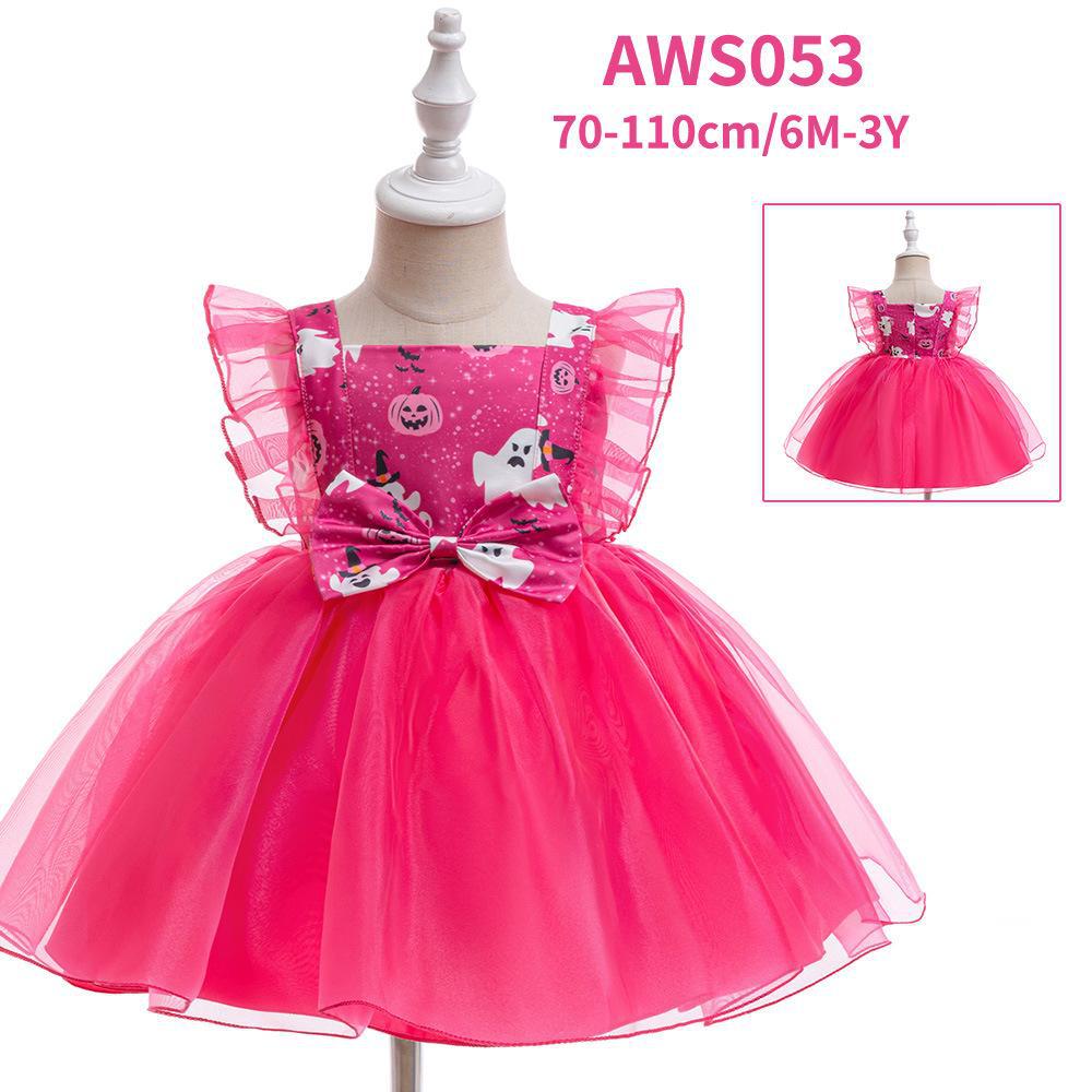 Kids Satin Printed Princess Dress Collection, Halloween Girls Role Play Formal Gown
