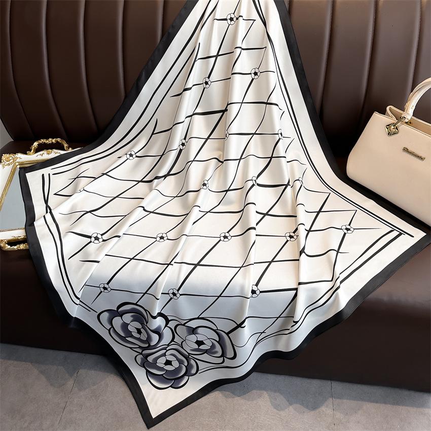 Versatile British-Style Silk Square Scarf - 90cm Solid Color Shawl & Headscarf