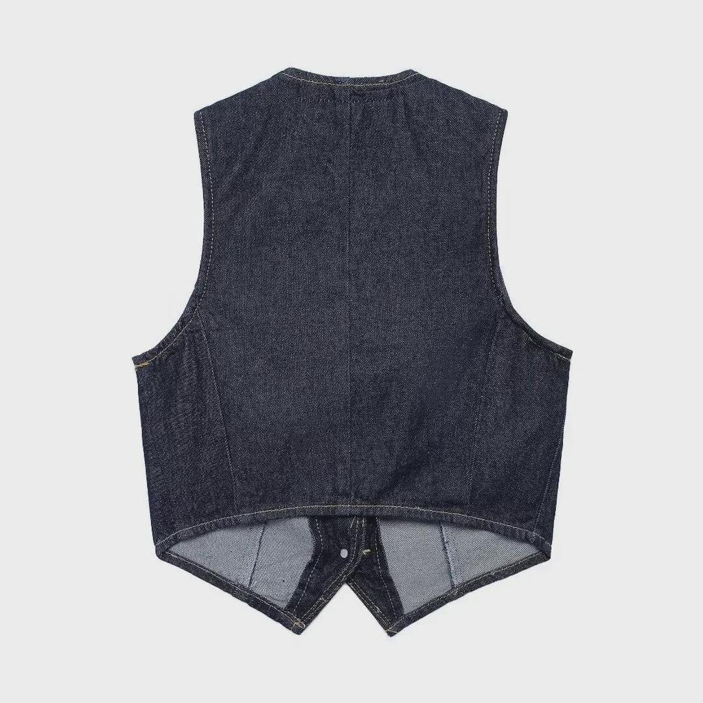 European & American Style Women's Slim Denim Vest and Wide-Leg Pants Set