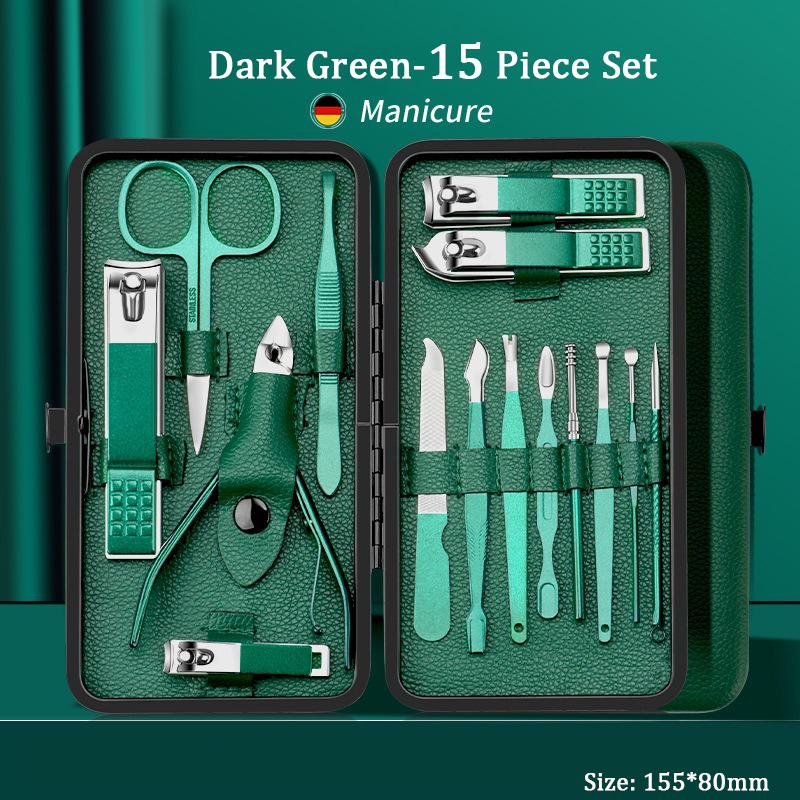 24-Piece Nail Clippers Set Dark-Green Manicure Dead Skin Scissors Nail Tool Set