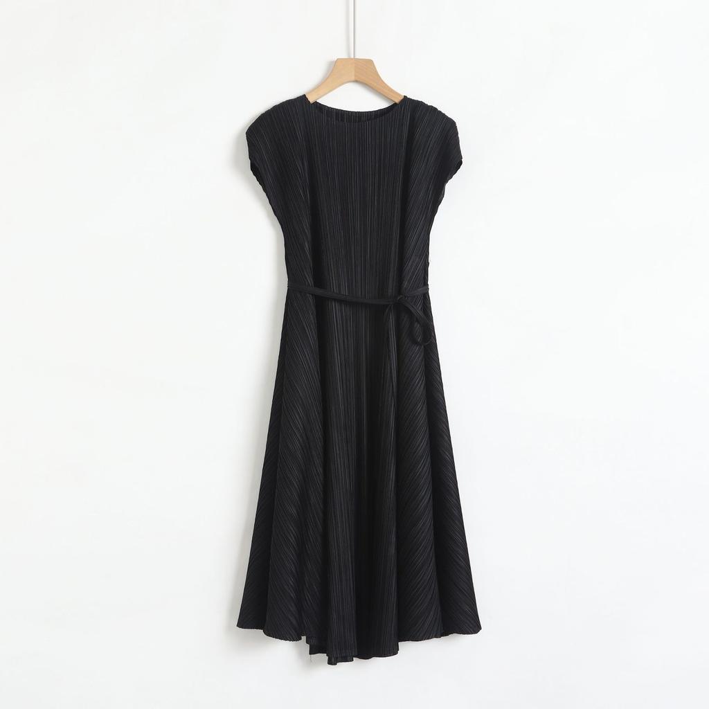 Лето-весна мода тонкая плиссированная рубашка без рукавов женская высокая талия трапециевидная мода тонкое платье