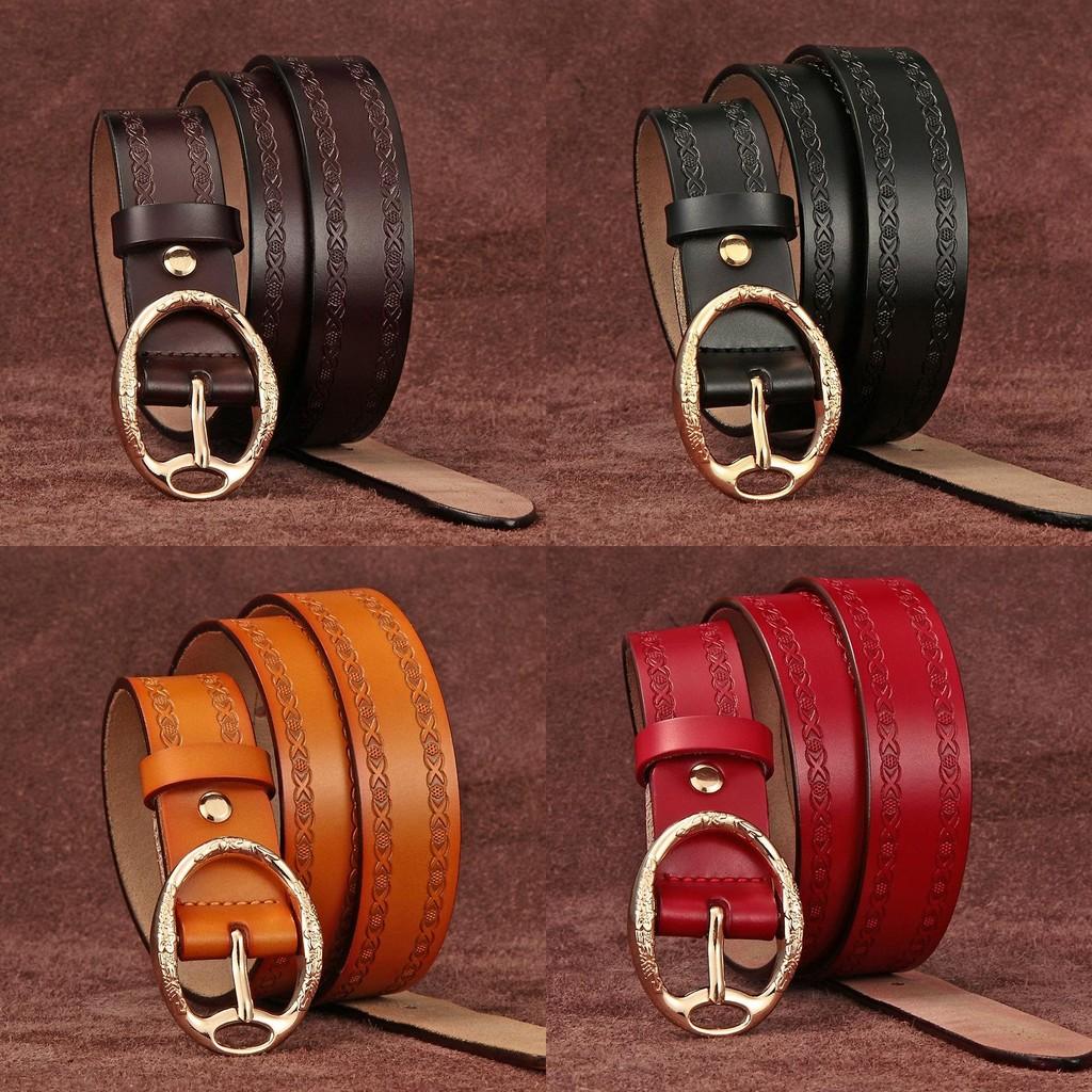 Leather Genuine Womens Belt Antique Alloy Buckle Style Dresses Pants Decoration
