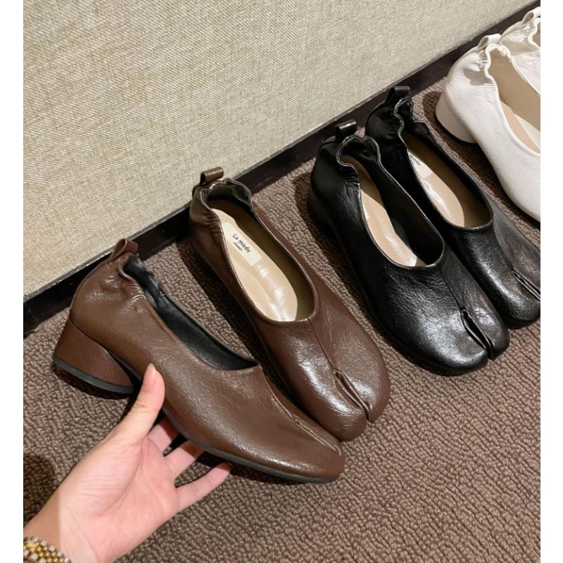 Мода весна-лето 2025 Мягкая кожа Разделенный палец Женские туфли-лодочки Повседневные Удобные На низком каблуке Обувь Таби Балетки Женские