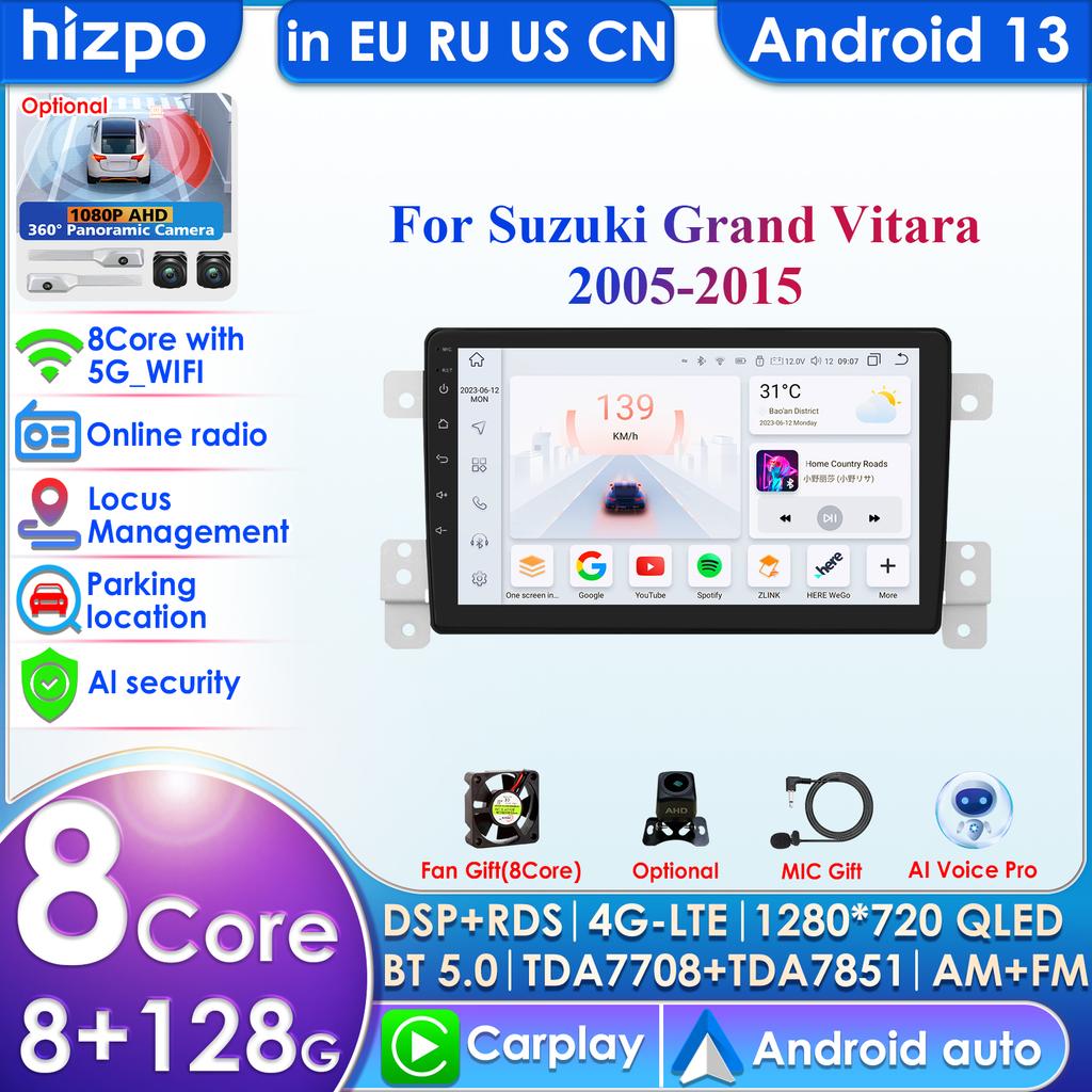 Hizpo Intelli1280*720 Экран Android Для Suzuki Grand Vitara 3 2005-2015 Автомагнитола Мультимедийный Плеер Navi 2Din Стерео Carplay Головное Устройство Аудио