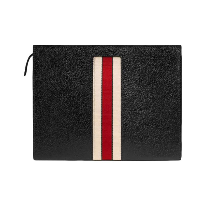 Gucci Vintage Jacquard Striped Zipper Clutch Men clutch Black 475316-CWGSN-1094