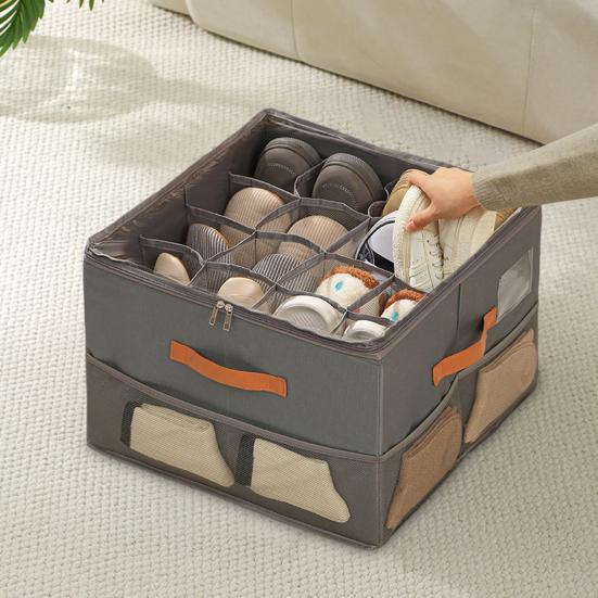 Корзина для хранения обуви с прозрачной крышкой, застежка-молния, большая вместимость, несколько отделений, органайзер для обуви, регулируемые разделители
