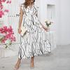 Real shot, new European and American dress in summer printing V-neck ruffle edge big pendulum dress for women