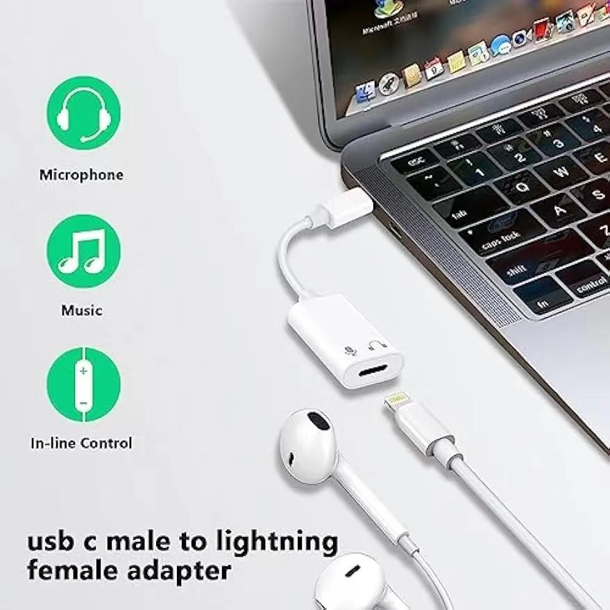 USB C To Lighting Audio Headphone Adapter for iPhone 15 Pro Max Type C To IOS 17 16 15 14 13 HIFI Aux Earphone Cord Connector