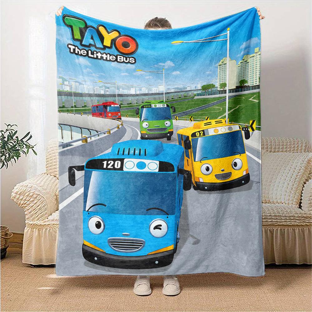 1pc Tayo The Little Bus1 Blanket, Gift, for Men and Women, Soft Blanket, Good for Sofa Bed Couch Travel, Lightweight Flannel Blanket