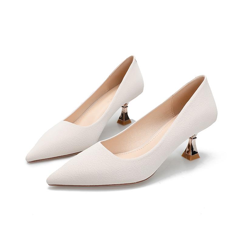 Французский сказочный стиль, неглубокий вырез, темпераментные высокие каблуки, корейская версия, острый носок, тонкий каблук, одинарные туфли, женские простые профессиональные OL для работы