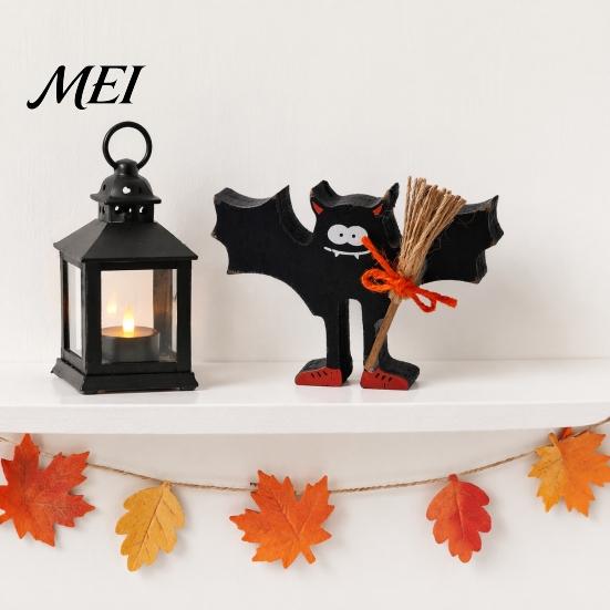 Handmade Fall Table Centerpieces Halloween Wooden Sign, Cute Ghost Witch Hat Bat Freestanding Tiered Holiday Party Accents Tray Ornament, Rustic
