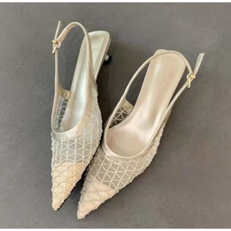 Роскошные сетчатые женские босоножки на каблуке, дизайнерские туфли на среднем каблуке, женские шлепанцы, летний новый стиль, популярные элегантные сандалии для ходьбы