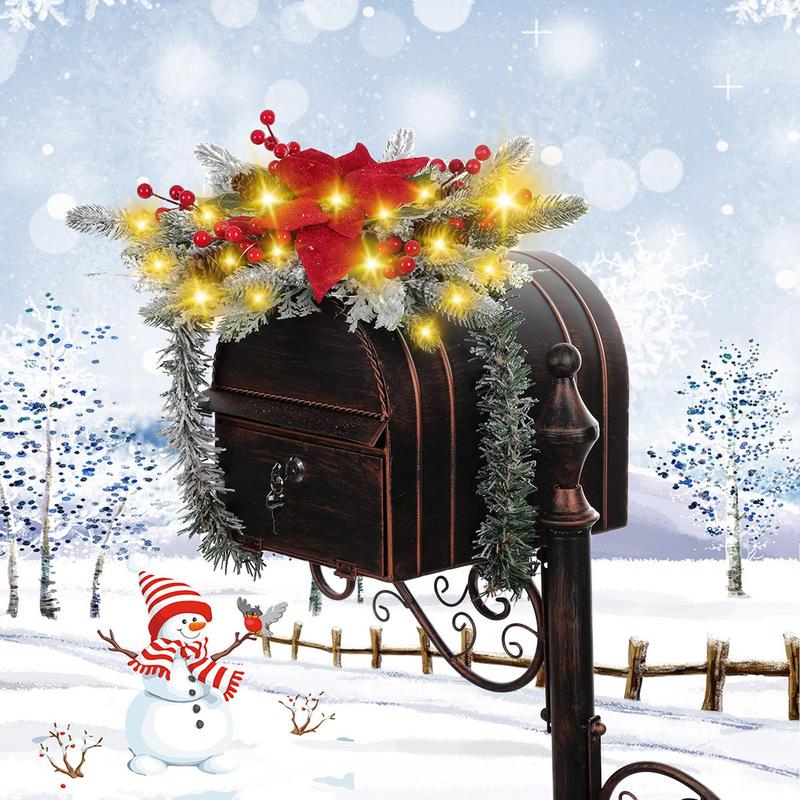 2025 Merry Christmas Post Box Cover Outdoor Christmas Swag Decor Pendant with Light New Year Navidad Party Garden Decoration