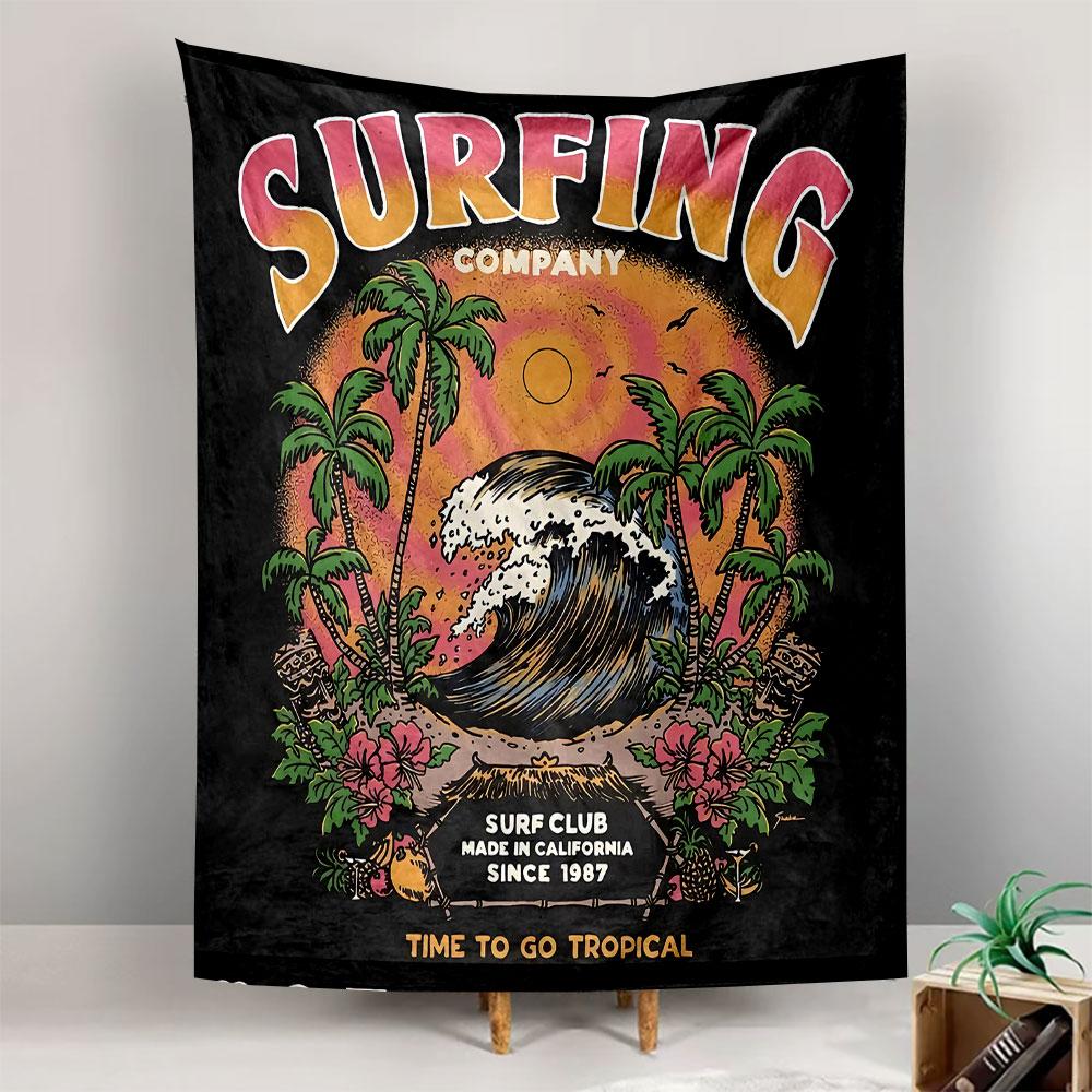 Surf Club Tapestry Wall Hanging, Retro California Surf Company Logo, Beach Wall Decor for Bedroom Living Room Dorm